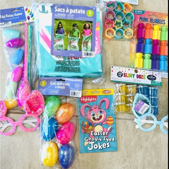 Easter Potato Sack Bags & Egg Relay Game, Party Toys, Eggs, Joke Book & Glasses - Picture 2 of 11